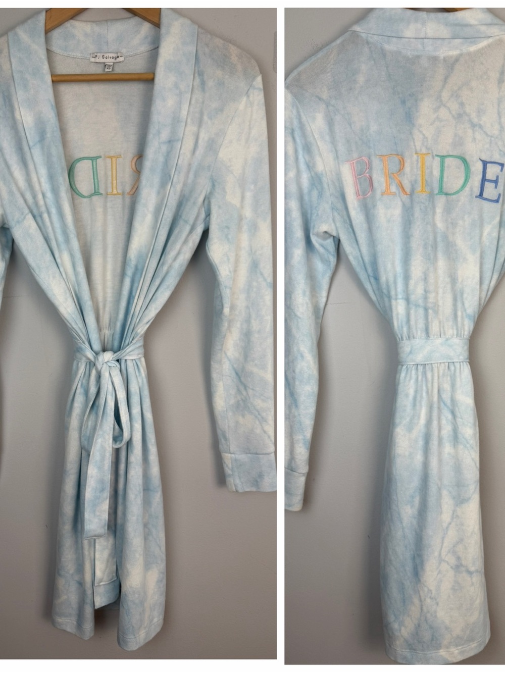 PJ Salvage Wifey Bride Embroidered Cozy Robe XS Something Blue Wedding Bridal
